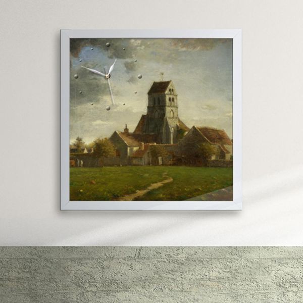 [하프클럽][바보사랑] px050-명화76_장프랑수아밀레의건물들이있는풍경액자벽시계