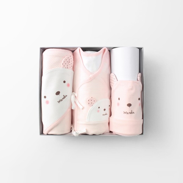 [보리보리] 메르베 [메르베] 곰돌이W 신생아 출산선물세트(배냇저고리+속싸개+모자)_사계절용