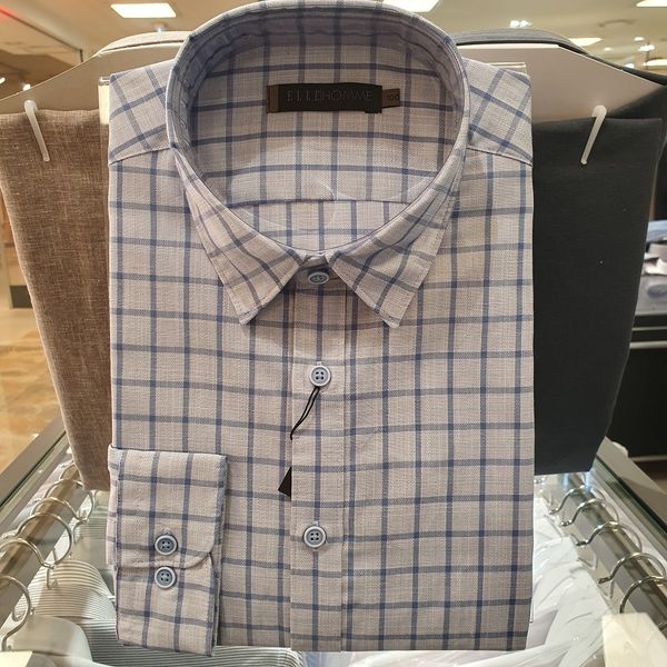 [하프클럽][엘르 옴므] 엘르셔츠 TC멜란 체크 면혼방 블루 준슬림핏 긴팔 와이셔츠 EBCMZ41902