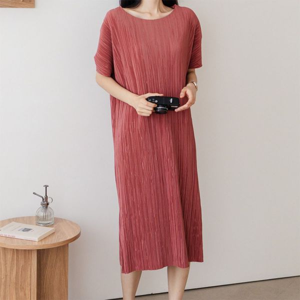 [하프클럽][코지] 여자 썸머 스플릿 플리츠 반팔 옆트임 롱원피스