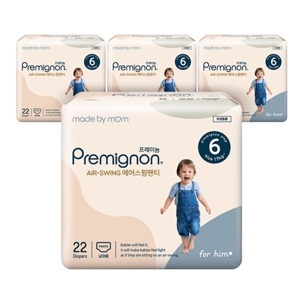 [하프클럽][프레미뇽] [프레미뇽]프레미뇽 에어스윙 팬티기저귀 점보형 남아 22매 x 4팩