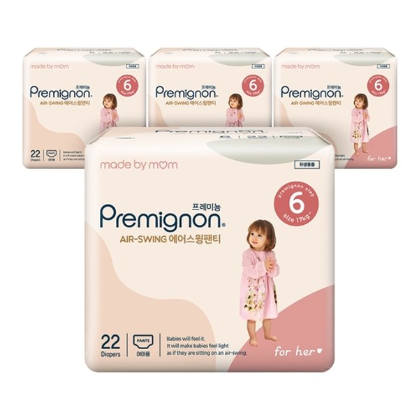 [하프클럽][프레미뇽] [프레미뇽]프레미뇽 에어스윙 팬티기저귀 점보형 여아 22매 x 4팩
