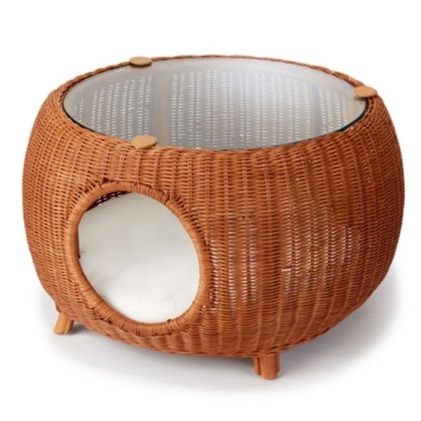 [하프클럽][오너클랜] [오너클랜]라탄 테이블 브라운 고양이 침대 숨숨집 캣 아지트_W931F2D